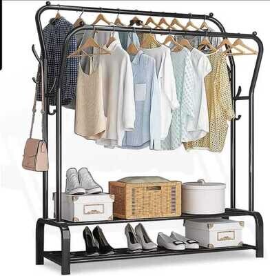 Movable Clothing Rack with Wheels Double Rails Clothes Rack Rolling Rack for Indoor Bedroom Clothes Rack Max Load 50kg Shelf on Wheels