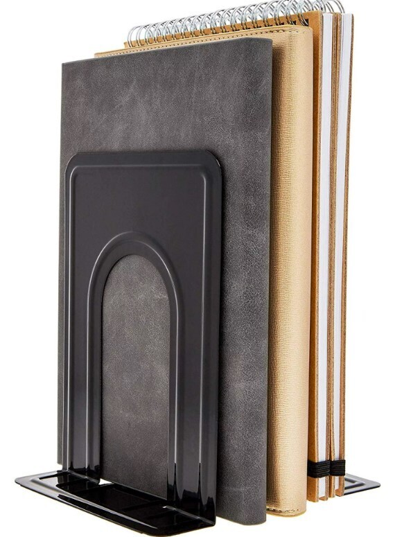 Metal Bookend for Shelves, Non-Skid Book End to Hold Books, Black Book Stopper for Shelves, Book Holder for Office Home black 9276-9inch (Pair)