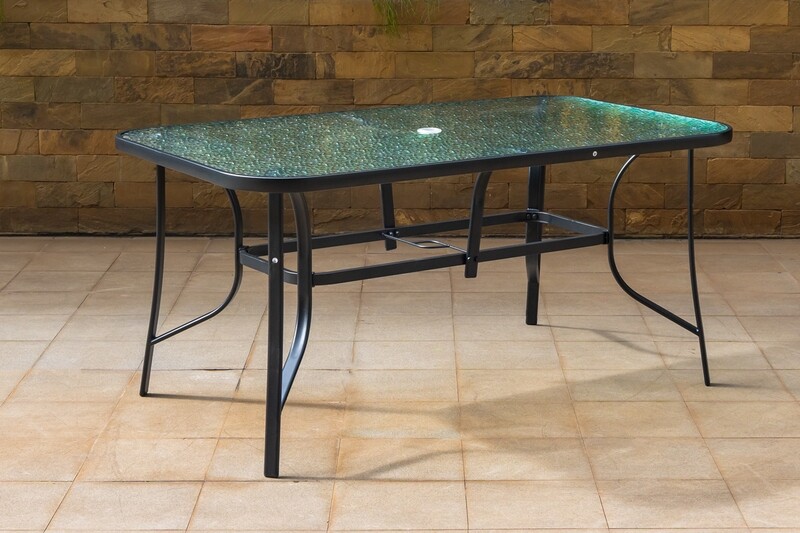 Outdoor tempered glass dining table 40x150cm 6 seater