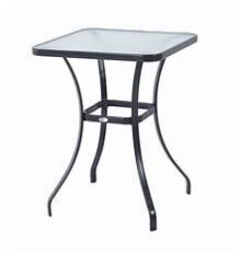Metal Bistro Table with Glass Top - Side Table for Indoor and Outdoor. Square