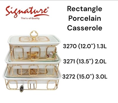 SG-CX-3270, 3271, 3272
3 pcs Rectangle Porcelain Casserole set
with Warmer Rack