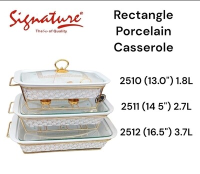 SG-CX-2510, 2511, 2512
3 pcs Rectangle Porcelain Casserole set
with Warmer Rack