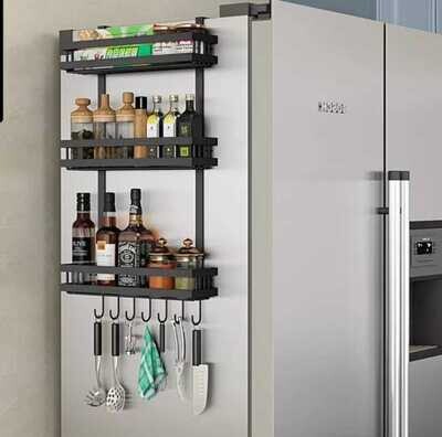 Metallic Over the fridge organizer. Kitchen caddy. Sticks by magnetic strip or strong adhesive L31xW10xH40cm