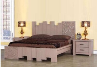 Malibu King Bed with 2 Side Tables - Laminated Fibre Board, PU Headboard, Metal Stands