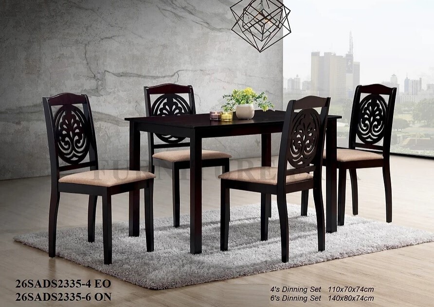 Rubberwood Dining Set - Espresso Brown Finished Wood 5-Piece Dining Set DT857/DC2335