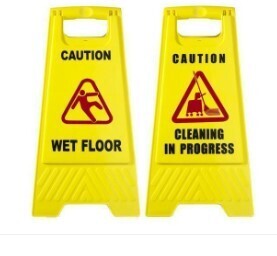 Caution Double sided Yellow sign wet floor cleaning in progress/Wet Floor