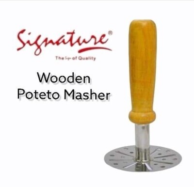 Signature strong steel potato masher with wooden handle