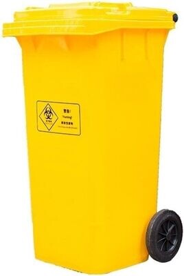 240L Medical Biohazard Bin Yellow (With Wheels, Without Pedals) - Size 57x72x102