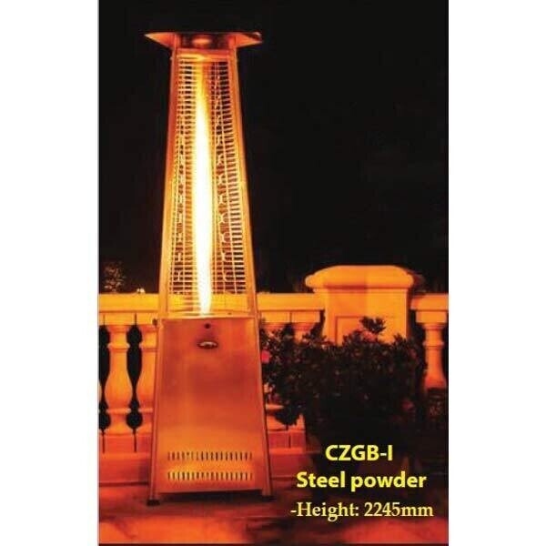 Outdoor Patio Heater - Pyramid Glass Tube Patio Heater Hammered Portable Finish Stainless Steel Outdoor Heater with Wheels and Cover - Model CZGB-I