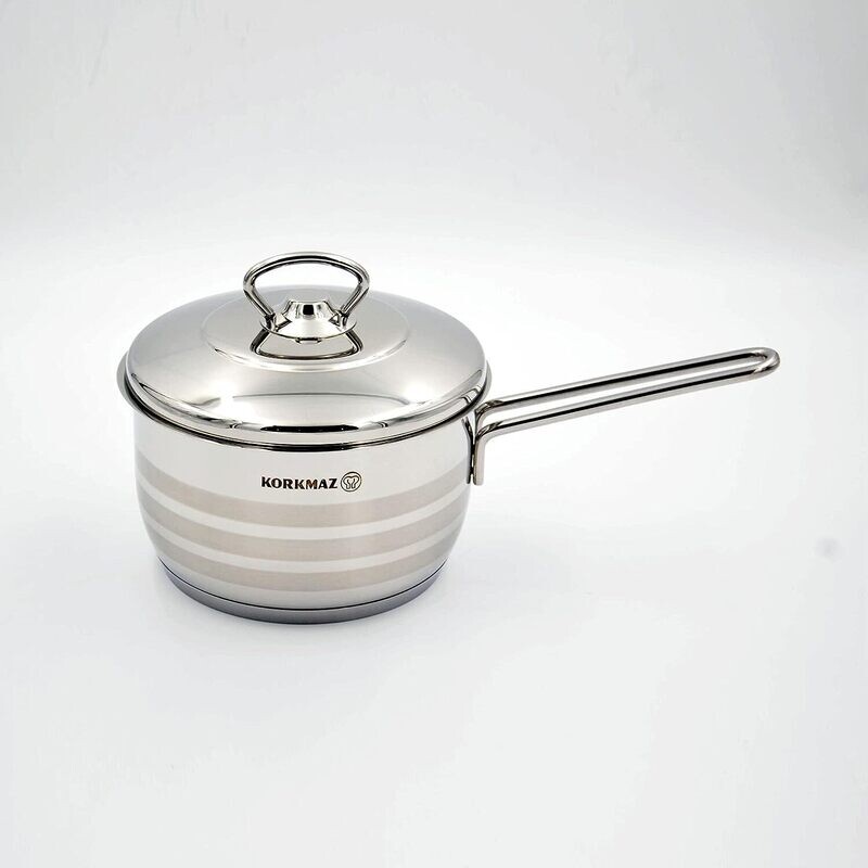 Korkmaz Classic Stainless Steel Stockpot with Cover - Oven Safe, Induction Compatible Cookware with Triplex Heavy Aluminum Capsule , 2L(16cm #A1892