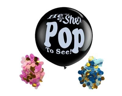 Gender Reveal Balloon with confetti, blue, pink, and Gold confetti 21cm