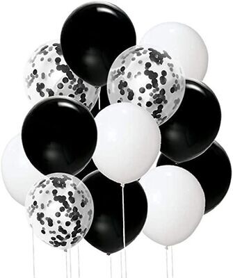 Black & white Balloons, 9pcs assorted balloons ,Clear Confetti Pre-Filled, Black & white Balloon, Metallic Heart Balloon Wedding Engagement Birthday Party Events #DhruMax230496