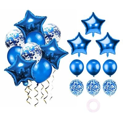 Party Balloon Set 14pc balloon Kit prefilled Confetti Balloon, Latex Balloon, foil Balloon, Blue Balloon set for birthday Party, Gender Reveal/Baby Shower #DruMax230501