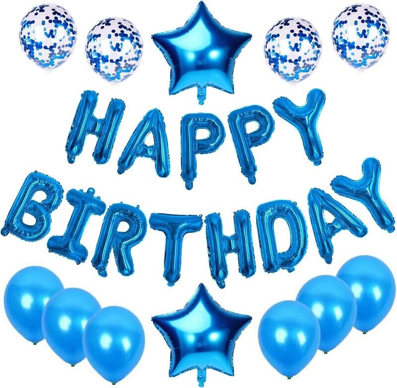 Party Balloons 9pcc Party kit,2 prefilled confetti balloons, 1 foil Birthday banner, 2 foil balloons, Balloon Glue ready-to-go decoration kit #DruMax230502