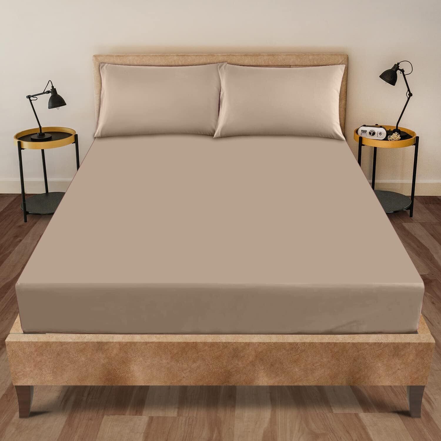 Cozy Bedsheets, plain colored 4pcs Flat sheet polycotton & Pillow cases king size 230x260cms (Beige)