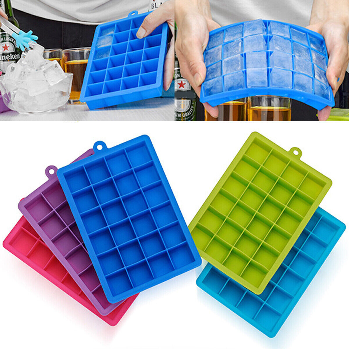 Silicon ice cube tray with lid 24 Square Silicone Large Mould Wax Ice Cube Tray Jelly Juicy Mold Icing Freezer #086