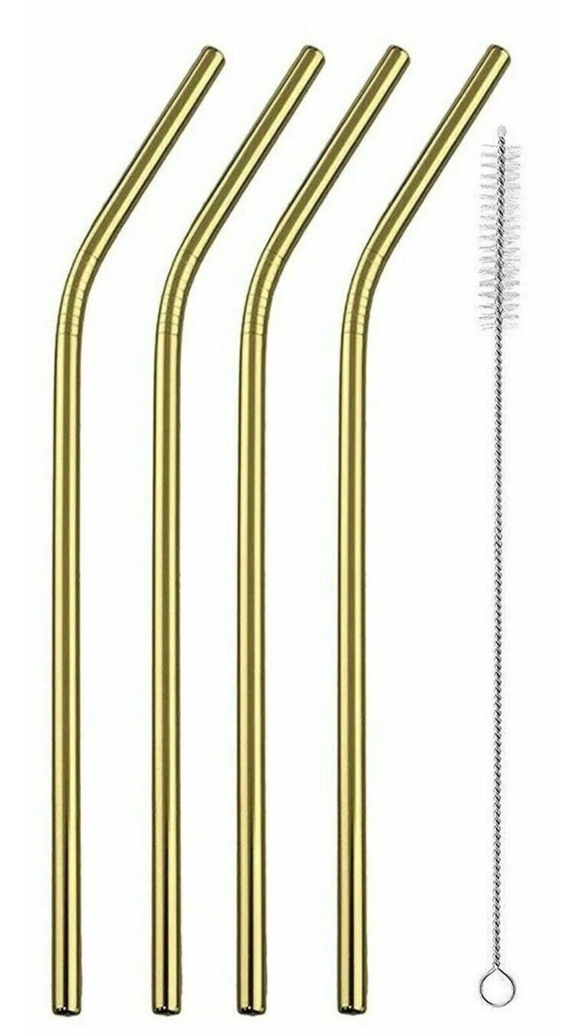 Stainless Steel  straws 5pcs golden  metallic straws with a cleaning brush Reusable  Food Grade Beverage Drinking Straws  #0088