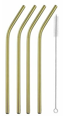 Stainless Steel  straws 5pcs golden  metallic straws with a cleaning brush Reusable  Food Grade Beverage Drinking Straws  #0088