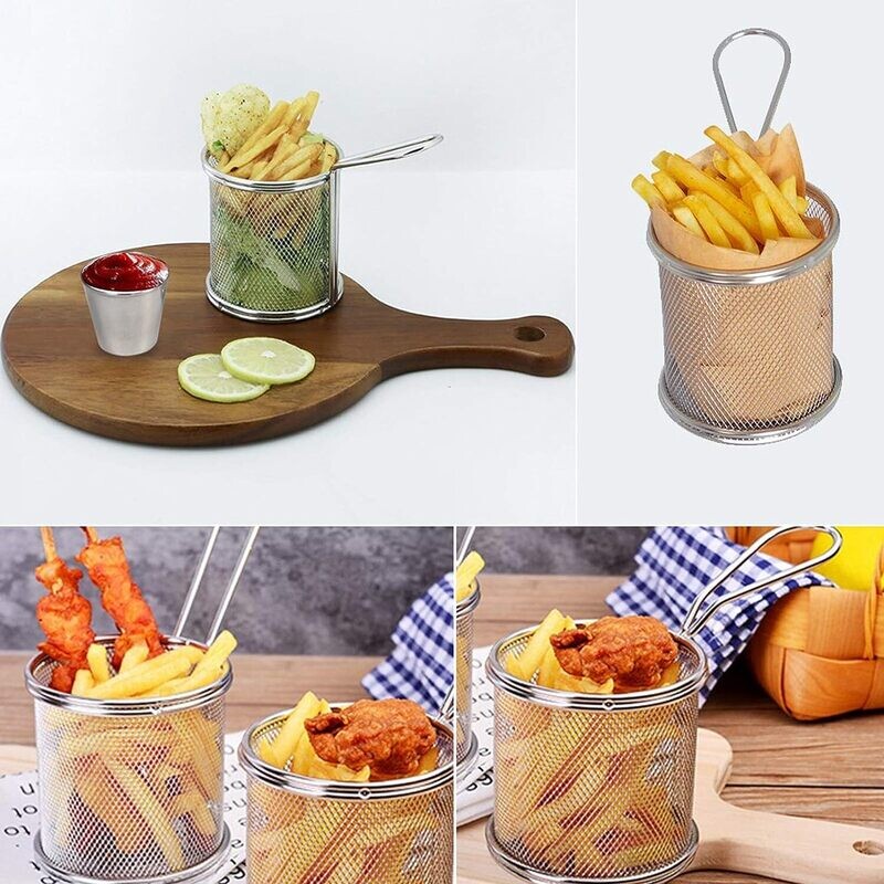 Fries Baskets, Stainless French Fries Basket D9.5cm H10cm