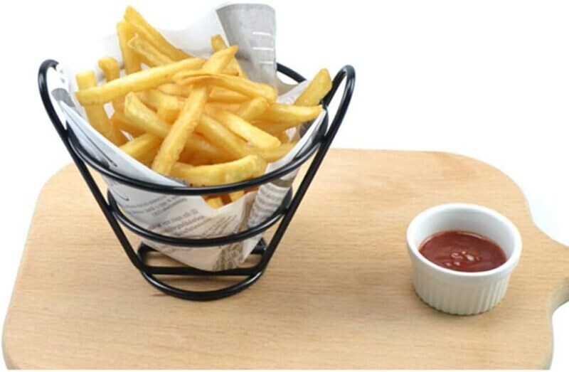 Round French Fries Baskets - Black Metallic Finish, D:11cm L:8cm (#1179)