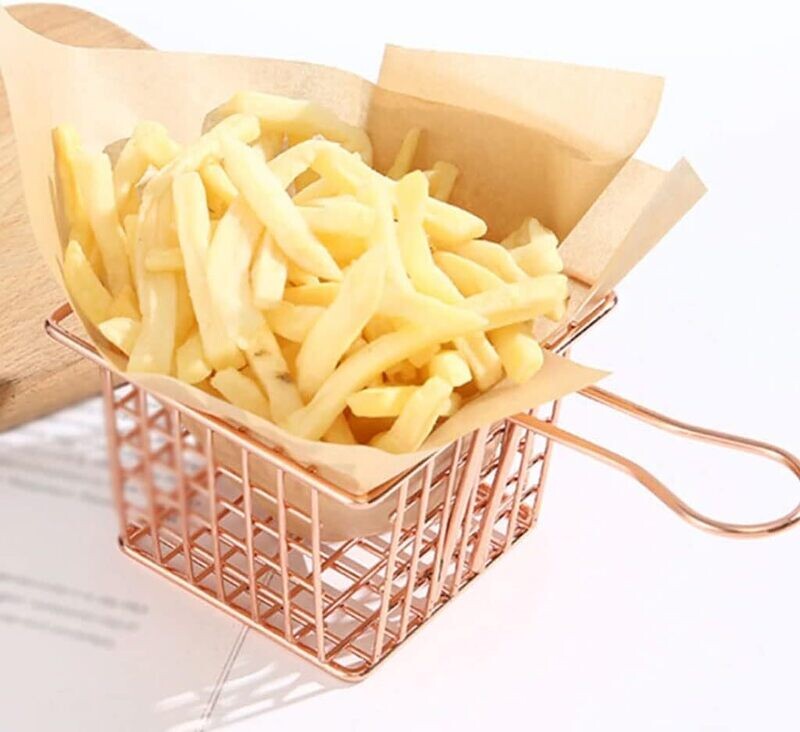 Square Fries Basket Stainless Steel - Chips Basket, Size 10x10cm Rose Gold (#1155)