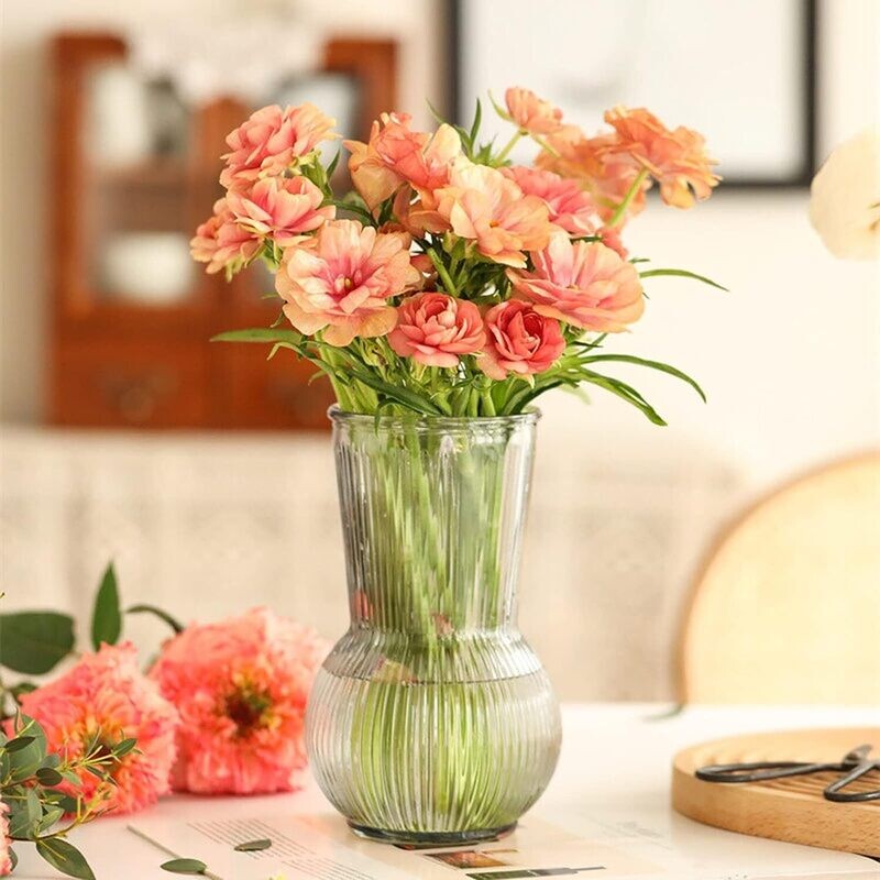 Flower Vase Clear Glass Big Mouth Vertical Stripes D:9.5cm H:20cm Glass Vase Hotel Home Console Table Hydroponic Vase #CHA86