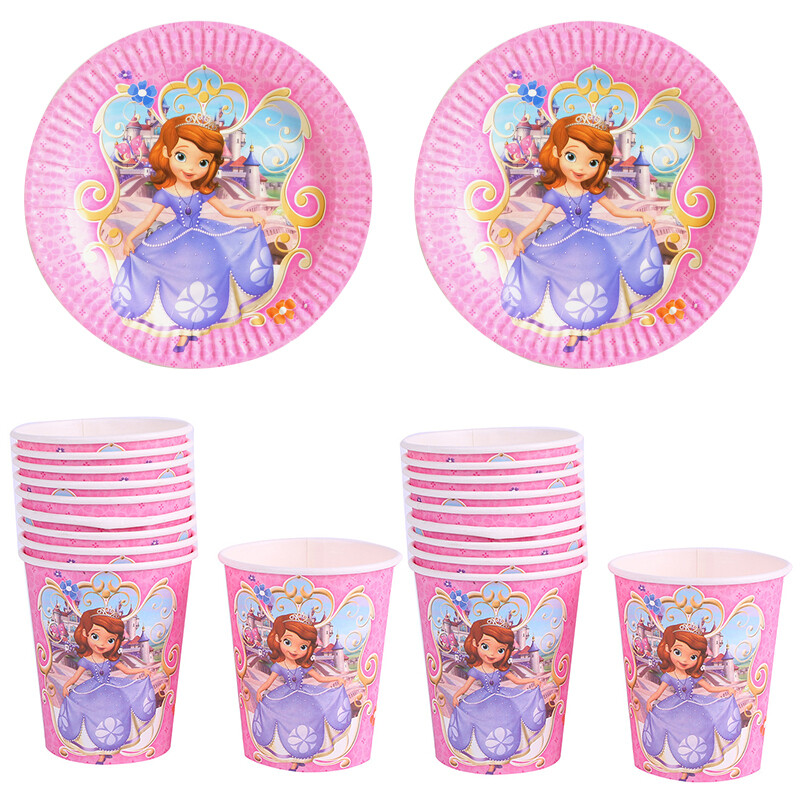 Sofia theme Disney Birthday Party Supplies Set 41pcs- Plates, Cups, Party Caps, and Tablecloth