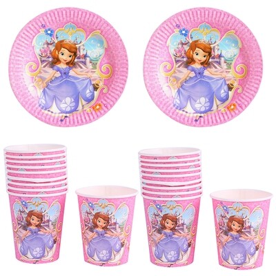 Sofia theme Disney Birthday Party Supplies Set 41pcs- Plates, Cups, Party Caps, and Tablecloth