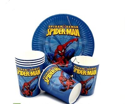 Spiderman Theme Disney Birthday Party Supplies Set - 41pcs- Plates, Cups, Party Caps, and Tablecloth