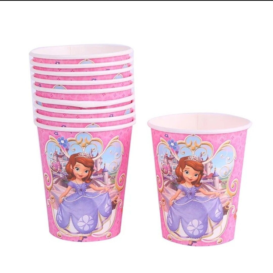 Sofia Theme Disney Birthday Party Cups - Set of 10