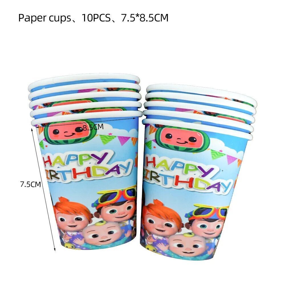 Coco Melon Theme Disney Birthday Party Cups - Set of 10