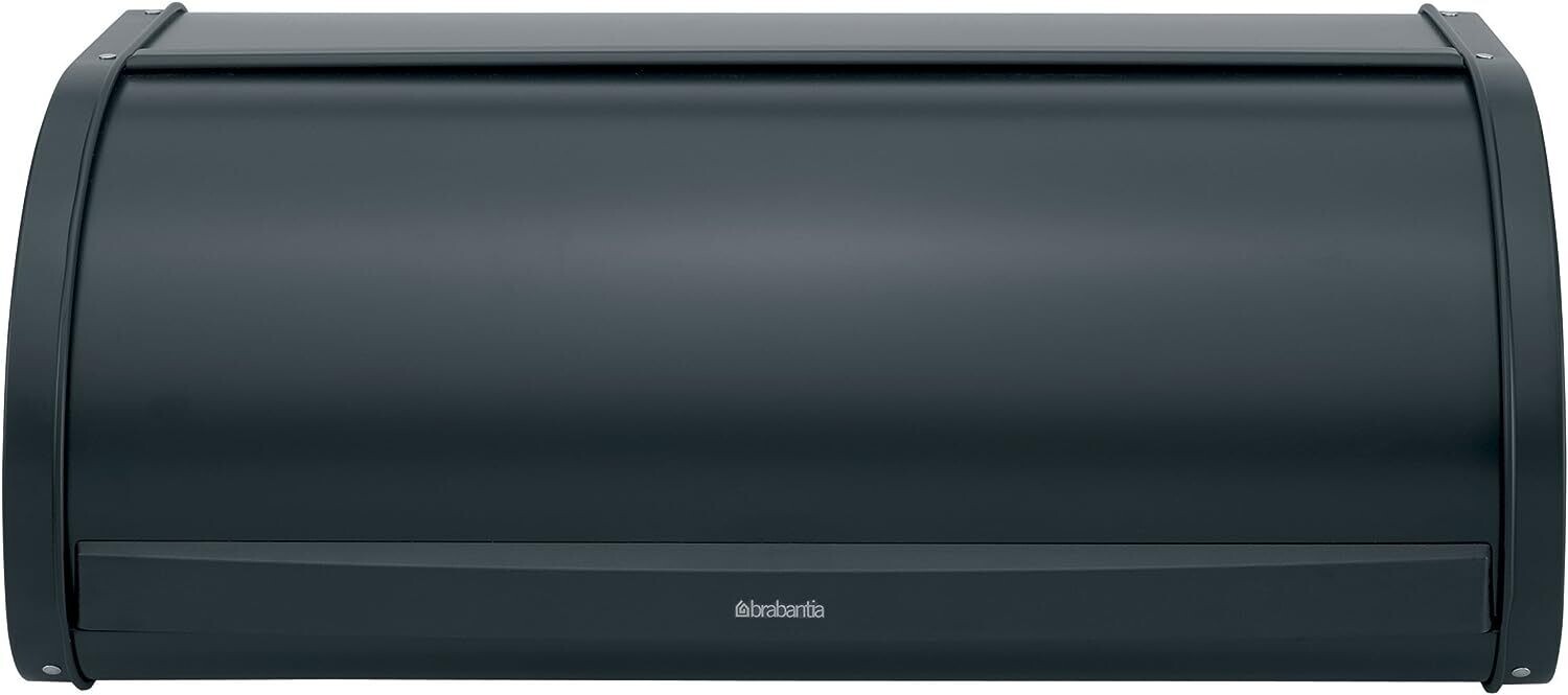 Brabantia Roll Top Bread Box (Matt Black) Large Front Opening Flat Top Bread Box, Fits 2 Loaves, Ideal for Kitchen Counter