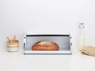Brabantia Roll Top Bread Basket Box (White) Large Front Opening Flat Top Bread Box, Fits 2 Loaves, Ideal for Kitchen Counter