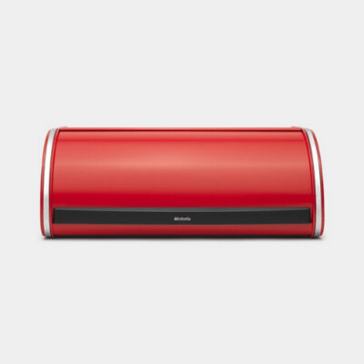 Brabantia Roll Top Bread Basket Box (Red Passion) Large Front Opening Flat Top Bread Box, Fits 2 Loaves, Ideal for Kitchen Counter