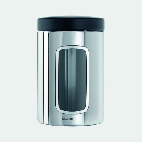 Brabantia Stainless steel Window Canister Set 1.4L (Brilliant Steel) Corrosion-Resistant Steel Kitchen Jars Pots with Flavour-Seal Lids for Tea, Coffee, Sugar