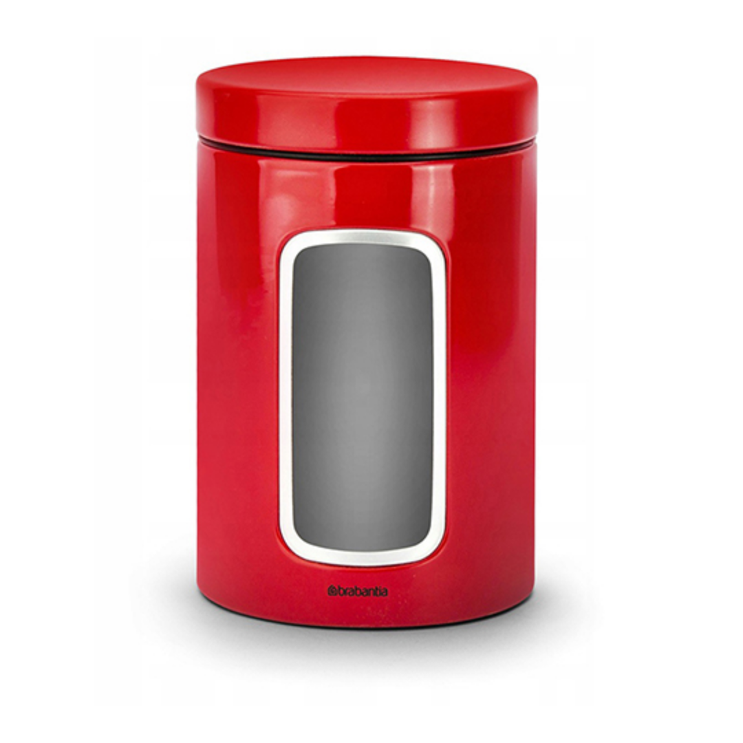 Brabantia Stainless steel Window Canister Set 1.4L (Red Passion) Corrosion-Resistant Steel Kitchen Jars Pots with Flavour-Seal Lids for Tea, Coffee, Sugar