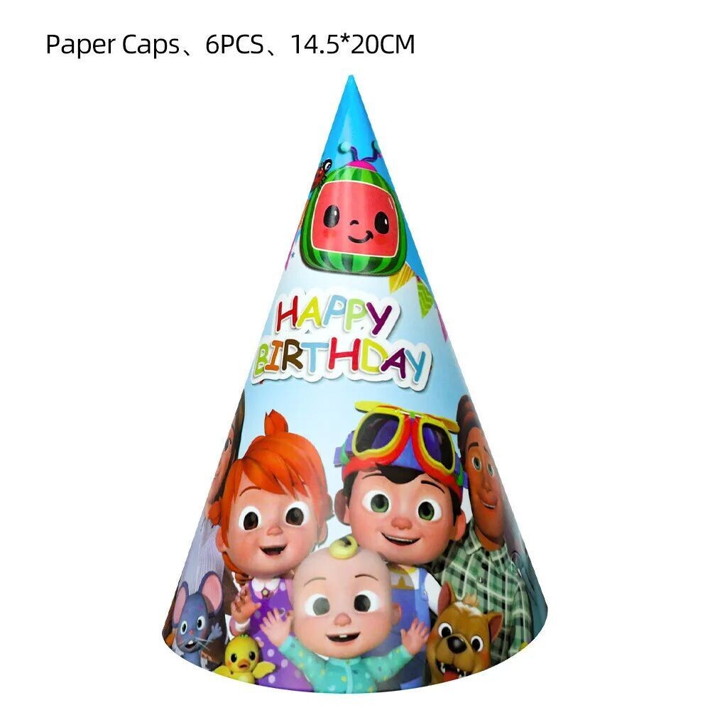 Coco Melon Theme Disney Cartoon Birthday Party Hats - Set of 10