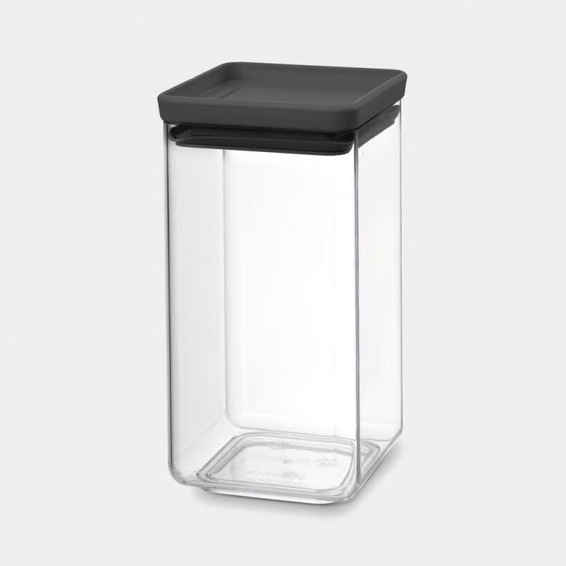 Brabantia Tasty+ Stackable Plastic Canister with Silicone Rim Cover - 1.6L Dark Grey