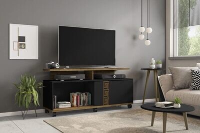 Topazio TV Rack Rustic Wood/Matte Black - H-63.6cm, W-136cm, D-38.5cm