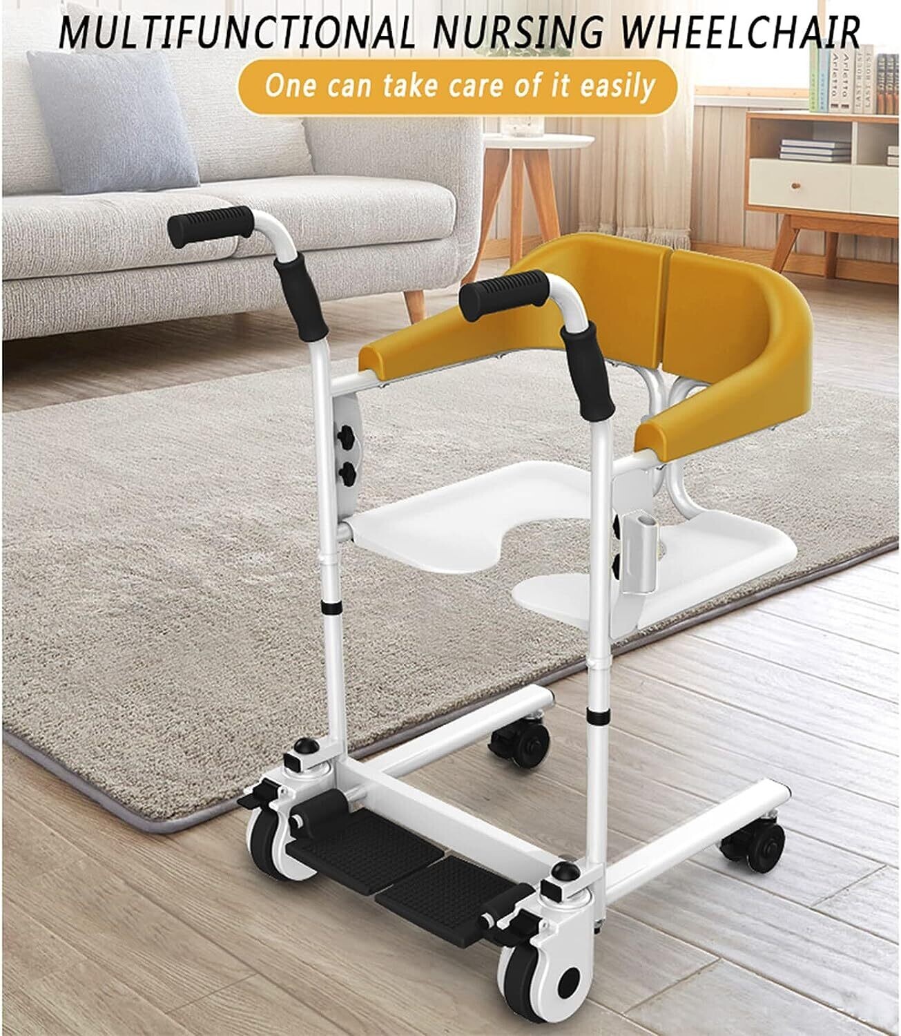 Patient Lift Wheelchair Portable Patient Transport Lift With 180° Split Seat, Shower Chair Toilet Chair With Bedpan,