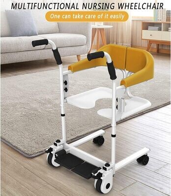 Patient Lift Wheelchair Portable Patient Transport Lift With 180° Split Seat, Shower Chair Toilet Chair With Bedpan,