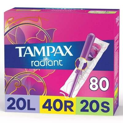 TTampax Radiant Tampons Trio Pack, Light/Regular/Super, Unscented (80 ct.)