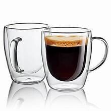 Double Walled Glass Coffee Mugs with Handle - 350ml
