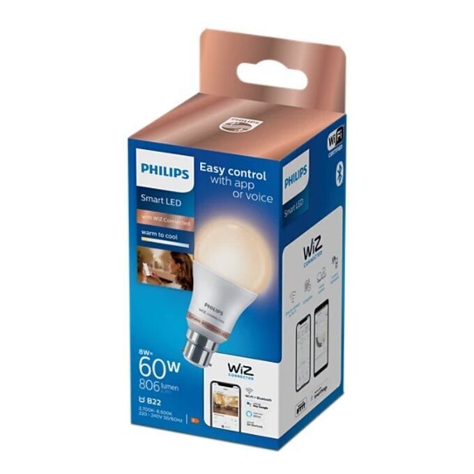 Philips Smart LED Bulb Wiz 8W B22 A60 RGB+ (Bluetooth + WiFi Control)