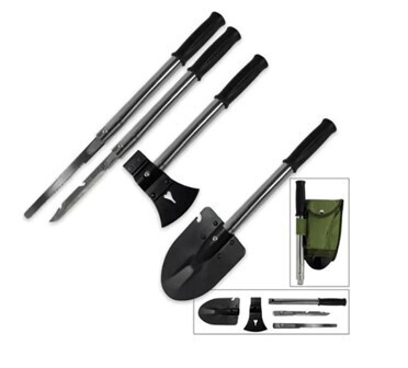 6-in-1 Convertible Shovel Set with Axe, Blade, Knife, Saw, and Tube