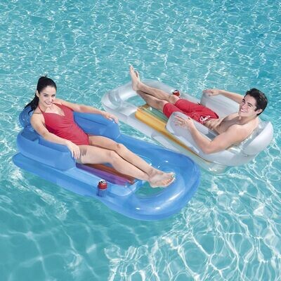 Bestway Large Inflatable Pool Lounger - Pool Size Floats for Adults, Headrest, Armrest, Cup Holder - 190X85cm, PVC Solid Color
