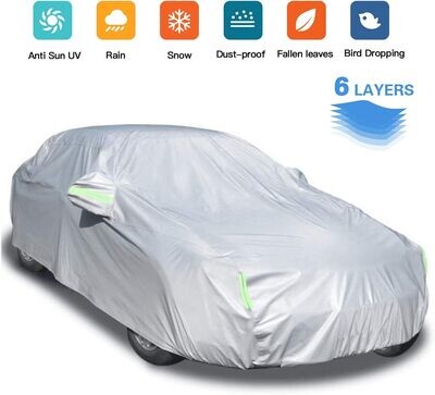 Medium Car Cover (430x455cm) - Protection from Sun, Rain, Wind, Dust, Snow, Leaves, Scratch Resistant - 6 Layers