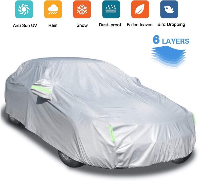 Large Car Cover (450x160cm) - Protection from Sun, Rain, Wind, Dust, Snow, Leaves, Scratch Resistant - 6 Layers
