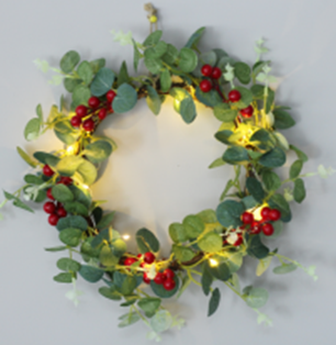 Wreath 38*38*5cm Christmas Plastic Artificial Eucalyptus Wreath;10L Copper Led Battery Lights #SYHHA-0322005