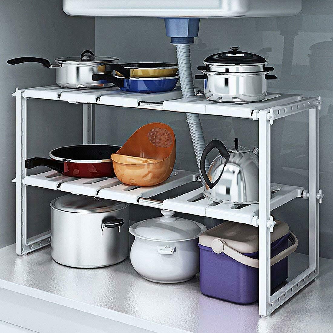 Adjustable Under Kitchen Sink Shelf Storage - Bathroom Cupboard Rack Cabinet Organizer Holder